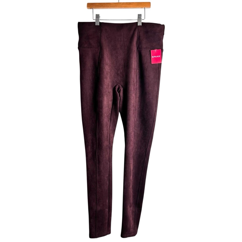 SPANX Faux Suede Leggings Burgundy Wine Size L/G New!